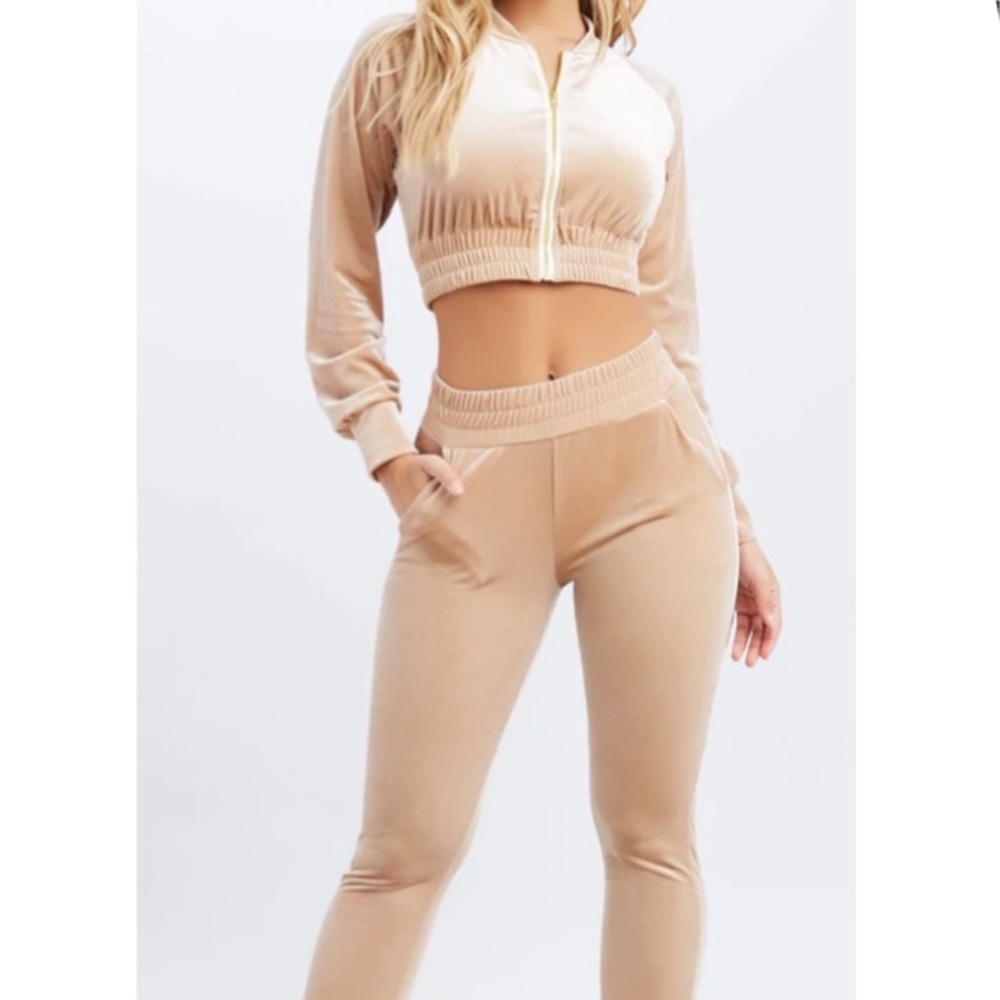 Honeybum Beige Velour Tracksuit Small